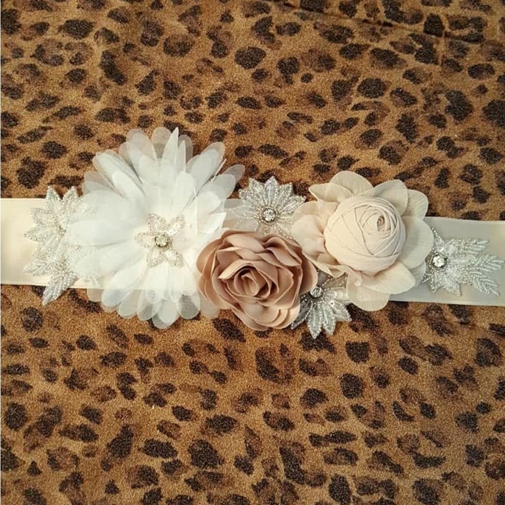 David's Bridal Cream and Tan Floral Wedding Belt